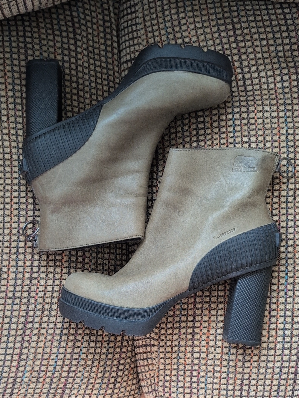 Sorel Taupe Chunky Heel Waterproof Ankle Boots